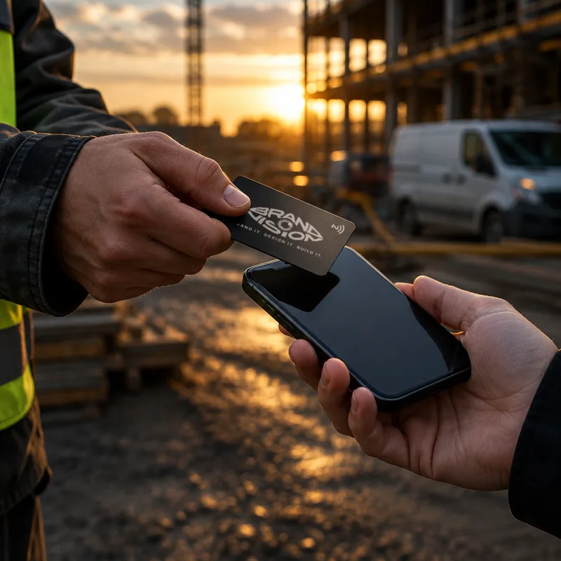 Odovzdanie kontaktu cez NFC vizitku priamo na stavbe